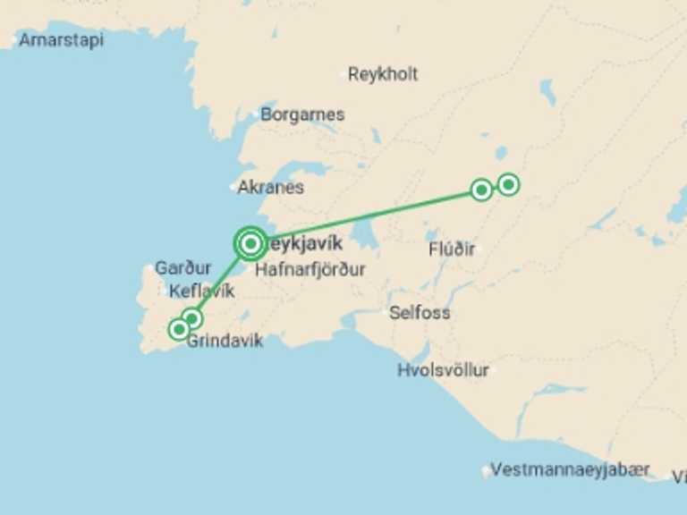 Map of Iceland Tour with 1 destination visits for the trip: Reykjavik Iceland & Solar Eclipse Budget - 5 days