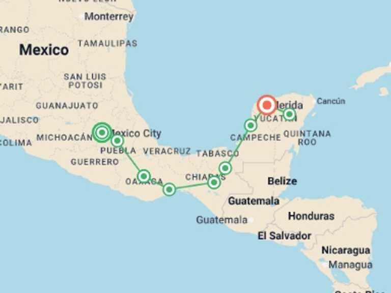 Map of North America Food Tour with 9 destination visits for the trip: A Taste of Mexico - Markets and Mayan Sites