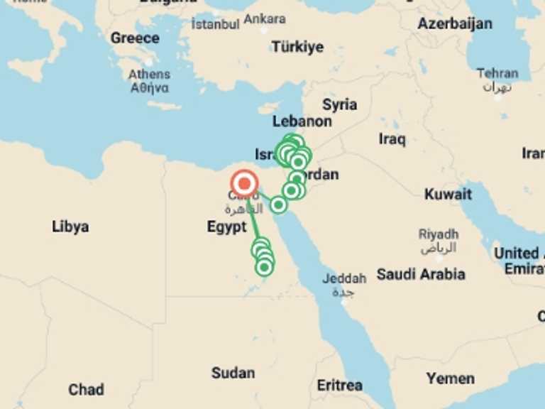 Map of Luxor City sightseeing Tour with 12 destination visits for the trip: Legend of Israel, Jordan and Egypt