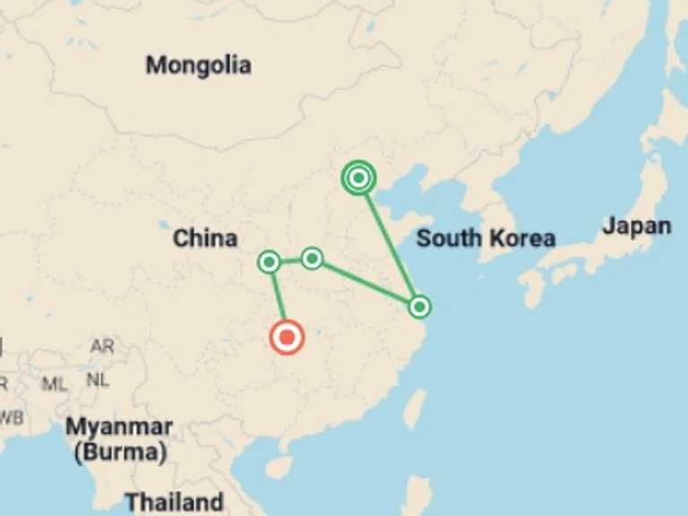 Map itinerary of Xian Tour in August 2026 with 5 destination visits for the trip: Authentic China and Avatar Dreams