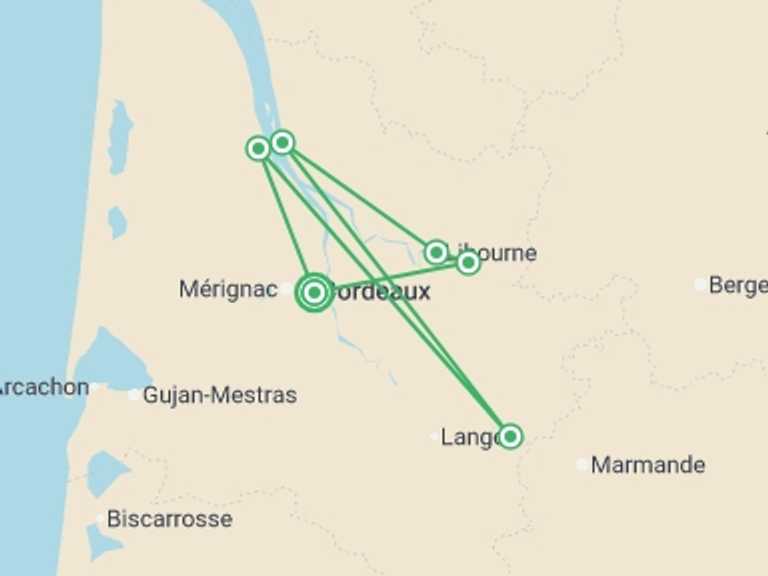 Map of France Tour with 4 destination visits for the trip: Family Cruise in Bordeaux-The Land and its History (port-to-port cruise)