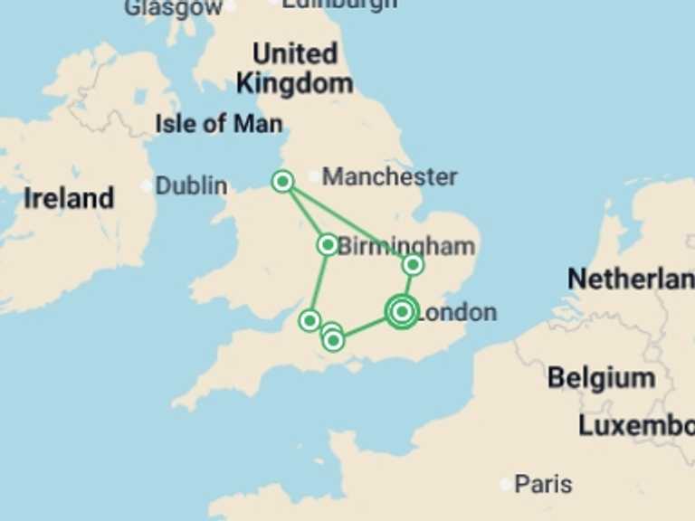 Map of England Tour with 4 destination visits for the trip: Touring Southern England with London