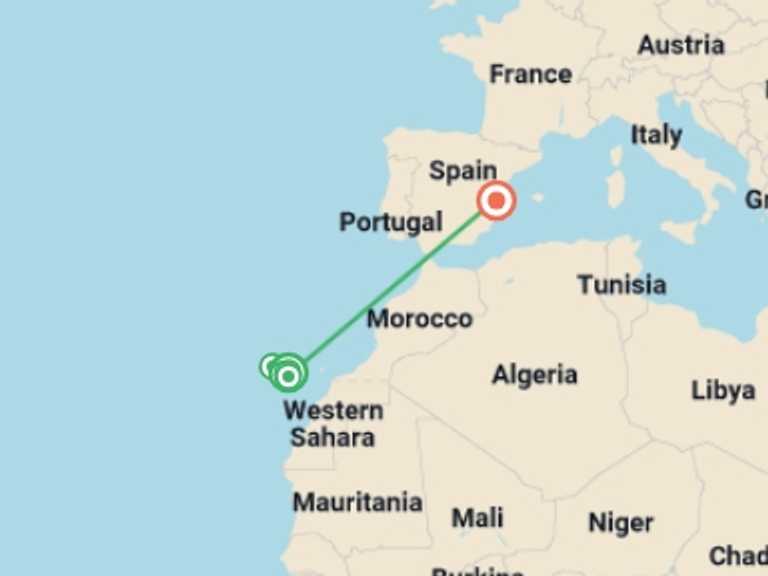 Map of Spain Tour with 7 destination visits for the trip: Sailing the Canary Islands