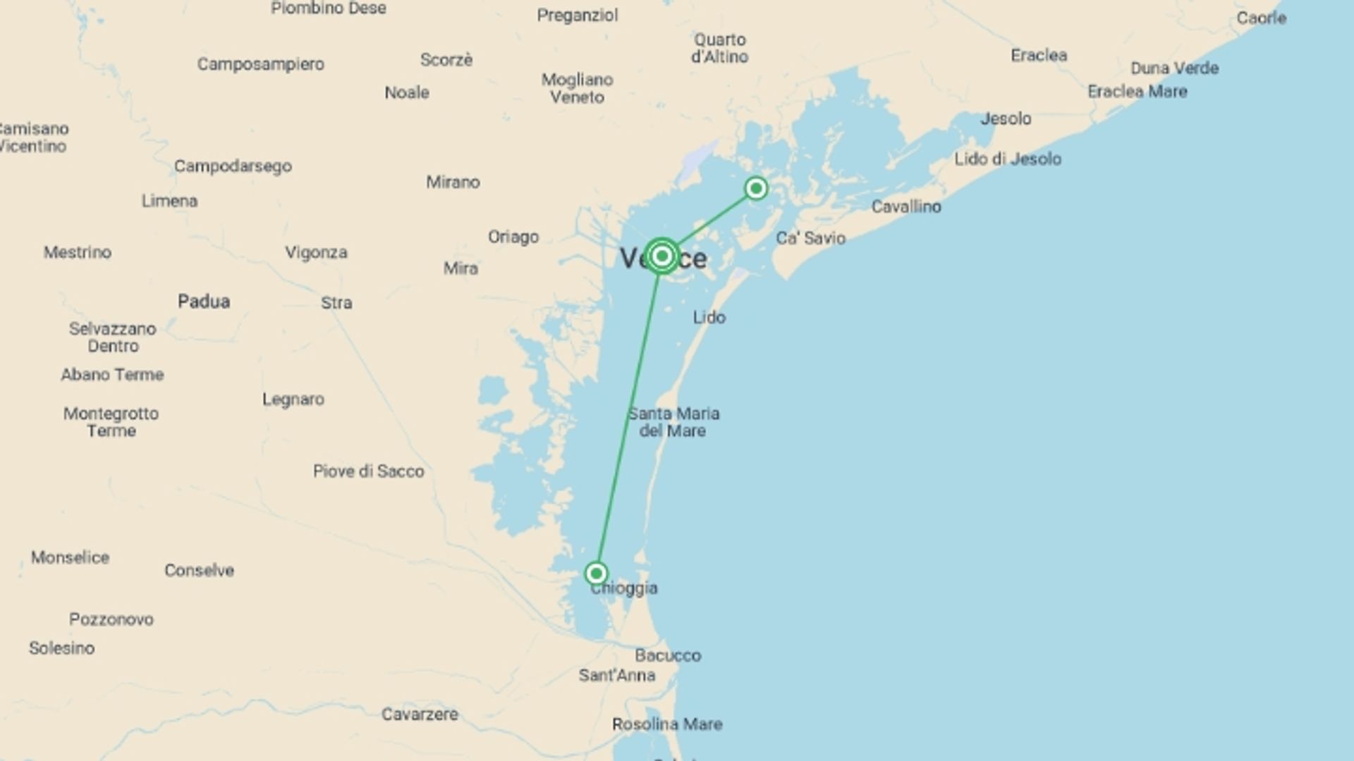 A map showing the tour itinerary for the trip: Advent Lights and Winter Charm: Set Course for Venice and its Lagoon (port-to-port cruise), starting in Venice, Italy and ending in Venice, Italy going through 0 other destinations.