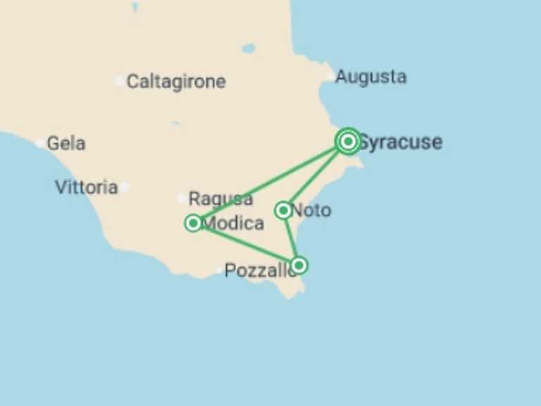 Map itinerary of Europe Tour in June 2026 with 4 destination visits for the trip: Cycling in Sicily