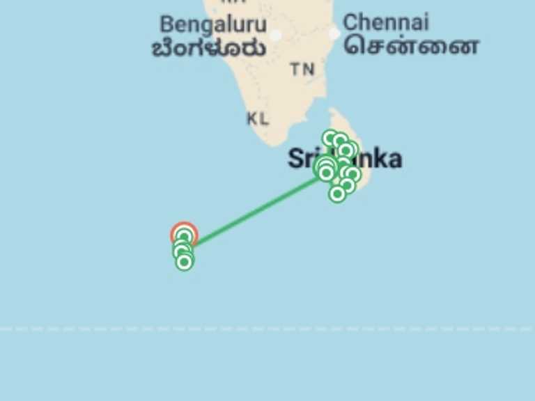 Map of Maldives and Sri Lanka Tour with 18 destination visits for the trip: Sri Lanka in Depth + Maldive Dhoni Cruise