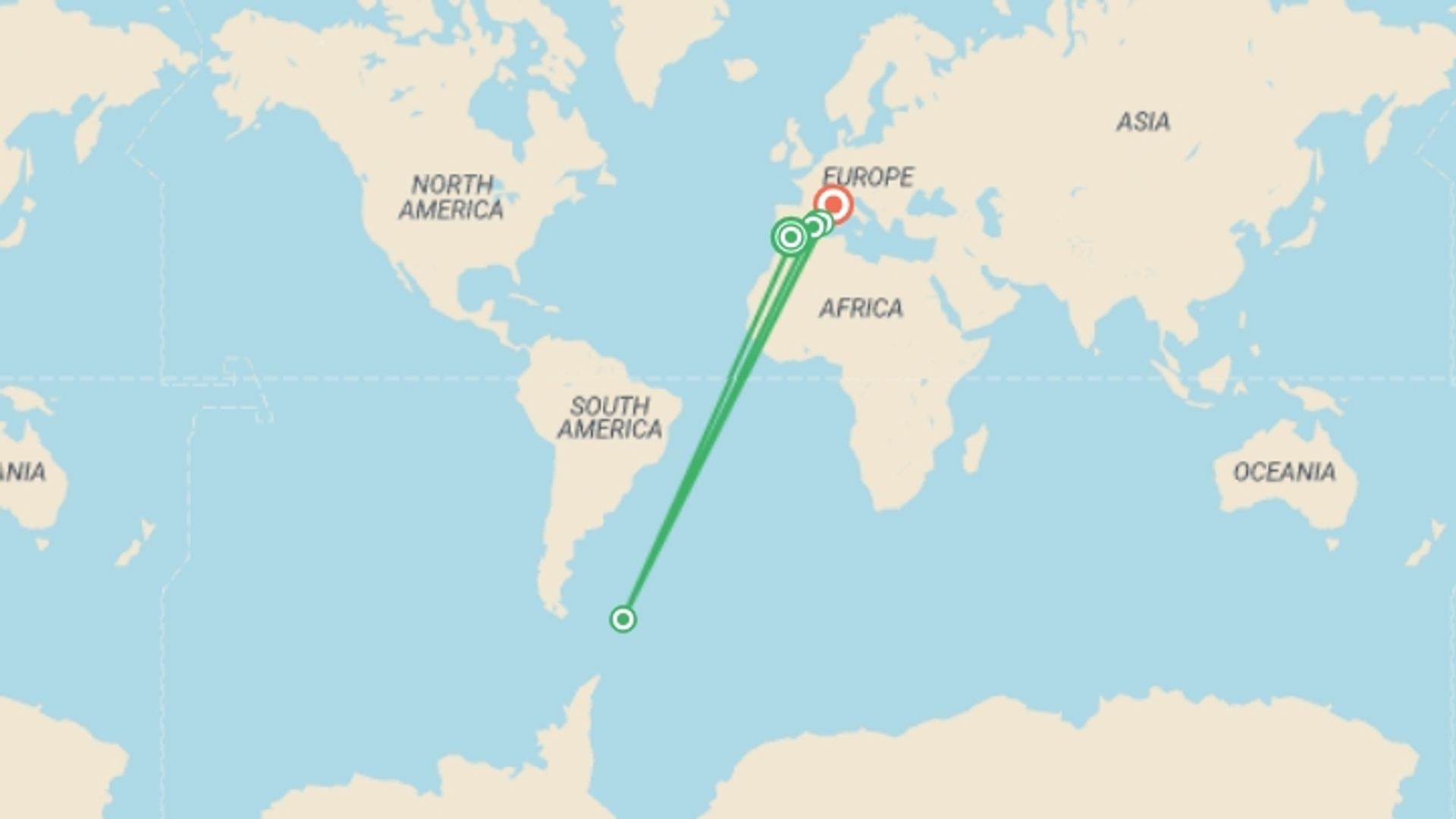 A map showing the tour itinerary for the trip: Mediterranean Legacies: From Andalusia to the Balearic Islands - Between Moorish Treasures and  Enchanting Islands (port-to-port package), starting in Malaga, Spain and ending in Nice, France going through 5 other destinations.
