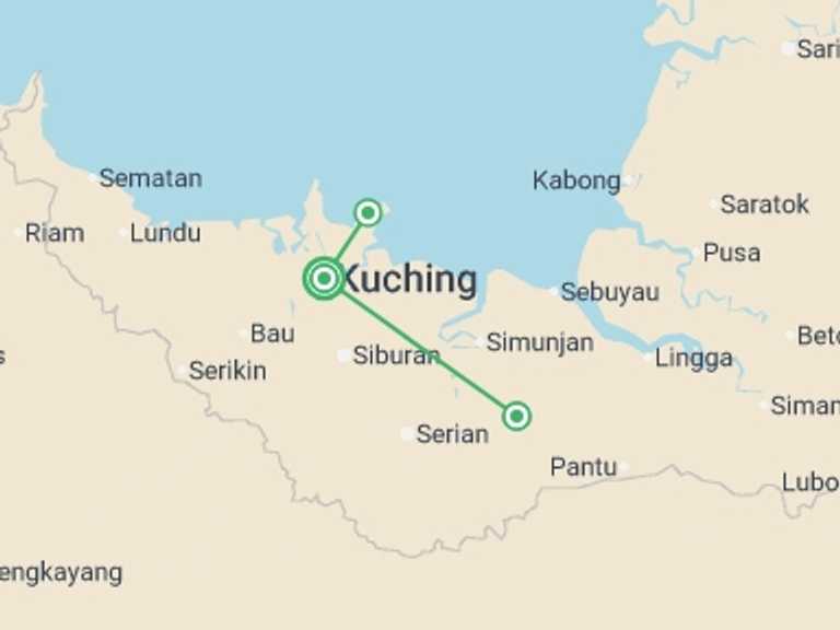 Map itinerary of Asia Tour in Fall with 2 destination visits for the trip: Kuching & Sarawak Longhouse Stay - 5 days