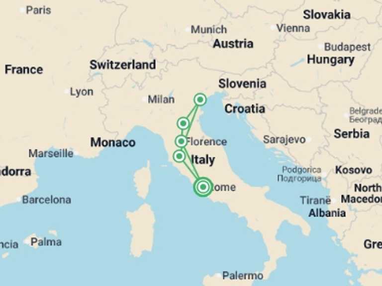 Map itinerary of Europe Tour in Fall with 5 destination visits for the trip: Italian Expresso - 5 days
