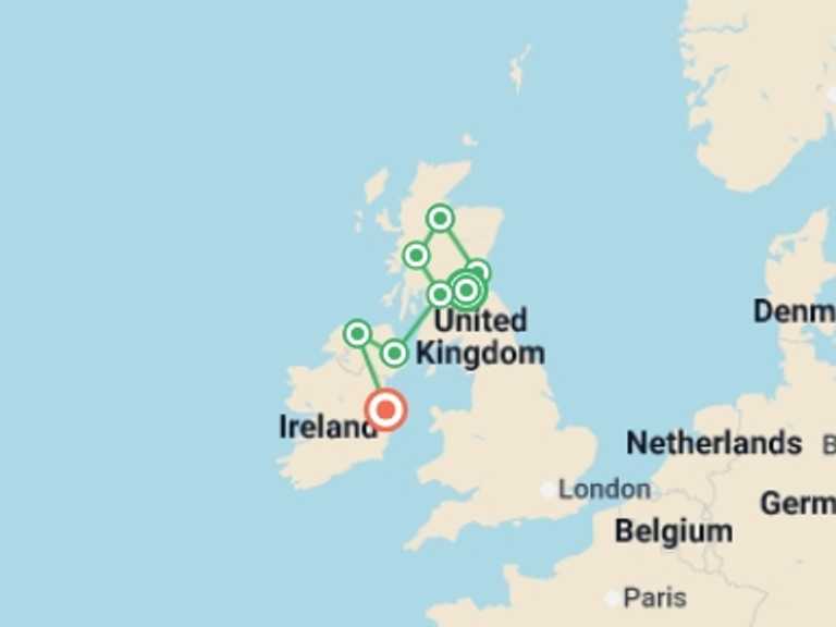 Map of Europe Tour with 6 destination visits for the trip: Exploring Scotland & Ireland 