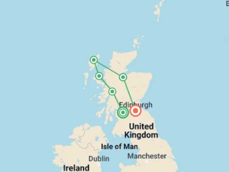 Map of Glasgow Art and architecture Tour with 6 destination visits for the trip: Highlights of Scotland