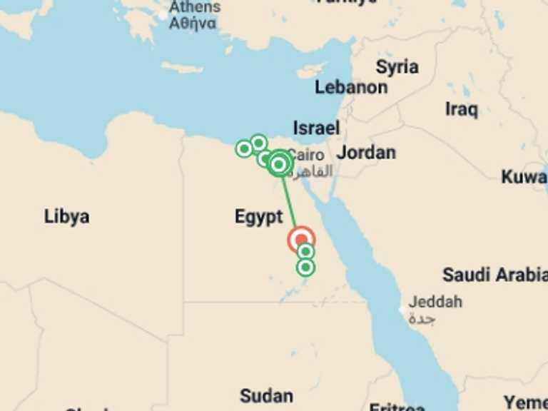 Map itinerary of Africa Tour in February 2026 with 6 destination visits for the trip: Egypt: Alexandria to Aswan