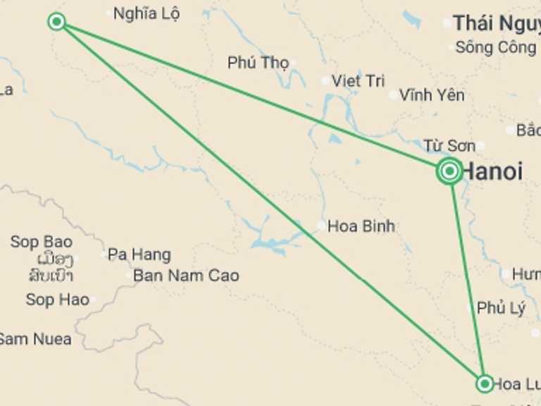 Map itinerary of Ninh Binh Tour in April 2027 with 3 destination visits for the trip: Vietnam Short Break: Hanoi to Ninh Binh