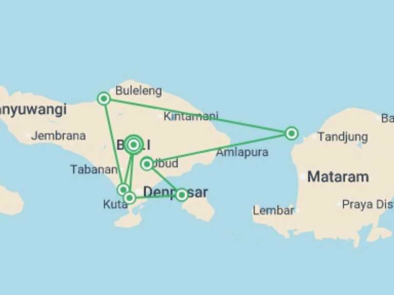 Map of a Snorkeling Tour with 8 destination visits for the trip: Bali Experience 15 day
