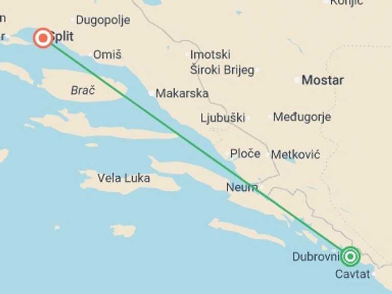 Map itinerary of Mediterranean Tour in March 2027 with 2 destination visits for the trip: Dubrovnik And Split, Private Tour