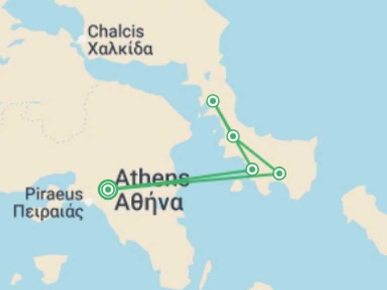 Map of Europe Tour with 5 destination visits for the trip: Greek Cruise and Island Walking