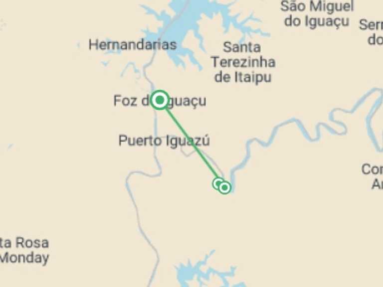 Map of Foz Do Iguacu Waterfalls Tour with 4 destination visits for the trip: Iguazu Falls Short Break
