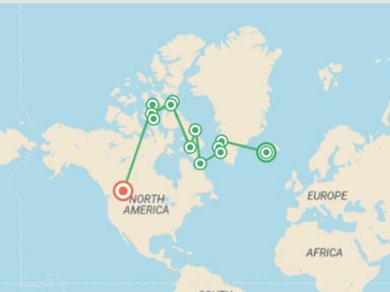 Map itinerary of Toronto Tour in Summer with 7 destination visits for the trip: Northwest Passage: The Legendary Arctic Sea Route