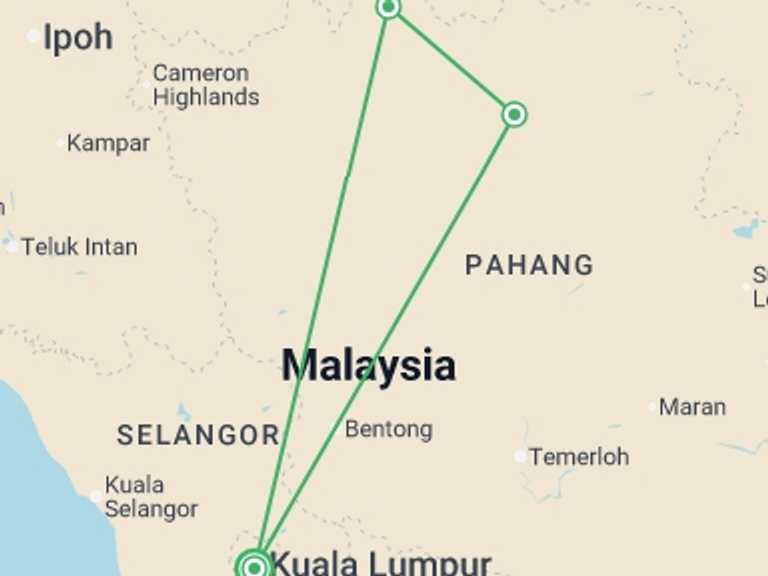 Map itinerary of Kuala Lumpur Tour in September 2026 with 3 destination visits for the trip: Wild Taman Negara Express - 3 days