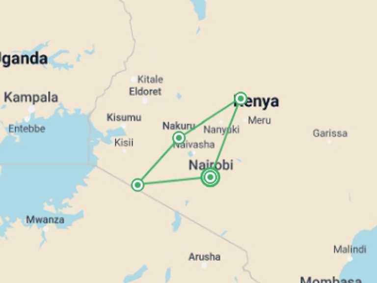 Map of Kenya Tour with 4 destination visits for the trip: Kenya Camping Safari