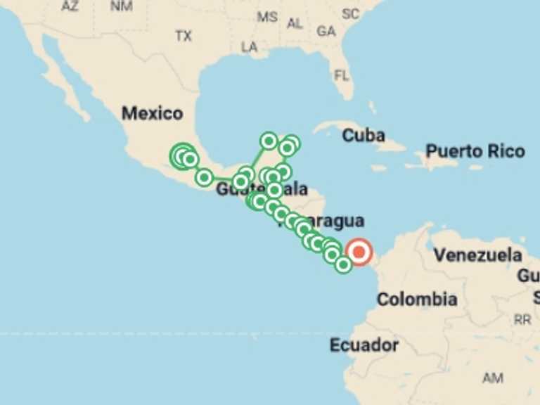 Map itinerary of North America Tour in Fall with 30 destination visits for the trip: Ultimate Central America