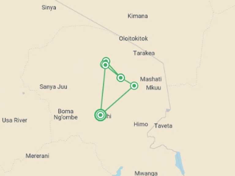 Map of Tanzania Tour with 6 destination visits for the trip: Classic Kilimanjaro Trek