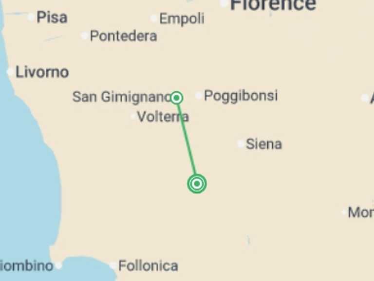 Map itinerary of Tuscany Tour in Winter with 2 destination visits for the trip: Timeless Tuscany: A Tuscan Villa Experience