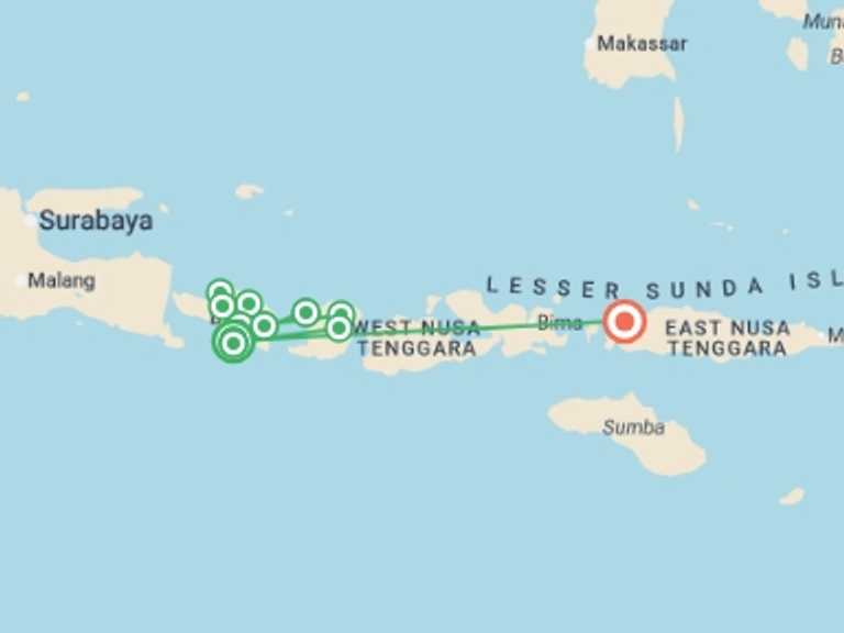 Map of Asia Tour with 12 destination visits for the trip: Indonesia: Bali, Komodo & Lombok