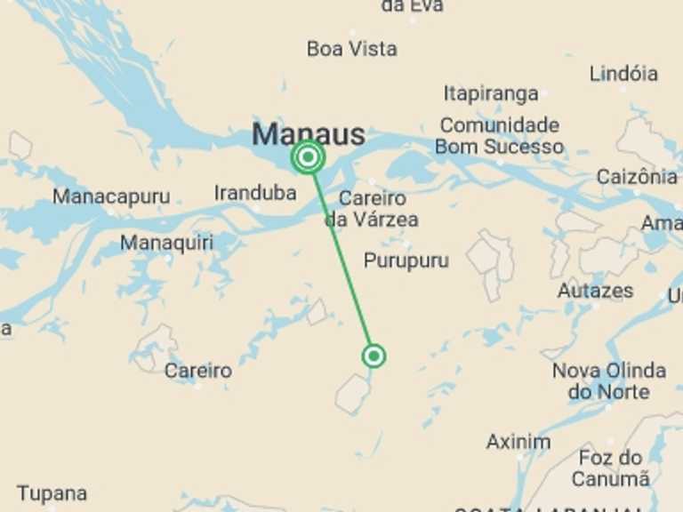Map of a Eco Tour with 3 destination visits for the trip: Amazon Survival Experience
