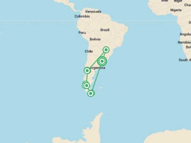 Map of Puerto Iguazu City sightseeing Tour with 9 destination visits for the trip: 15-Day Patagonia & Iguazu Tour From Buenos Aires