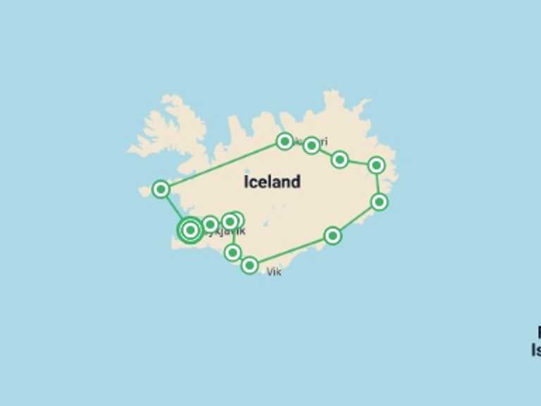 Map itinerary of Reykjavik Tour in July 2027 with 6 destination visits for the trip: Iceland Discovery