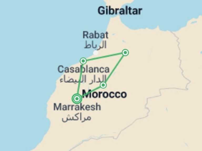 Map of 8-Day Marrakech Tour with 3 destination visits for the trip: Tui Tours | Imperial Cities Of Morocco, Small Group Tour