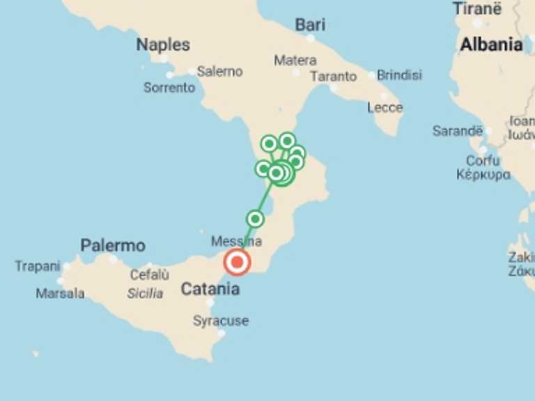 Map of Italy Tour with 4 destination visits for the trip: Calabria Unveiled