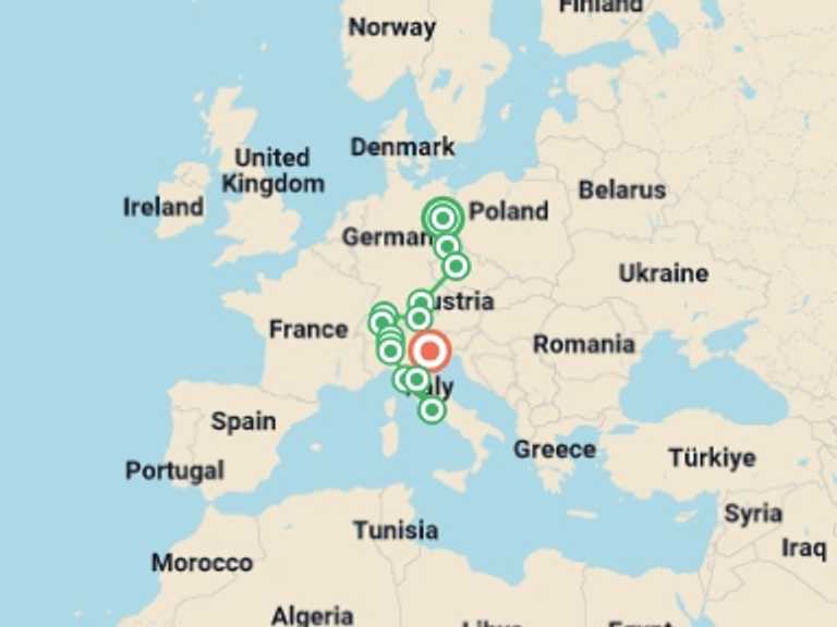 Map of Europe Tour with 8 destination visits for the trip: Essential Four
