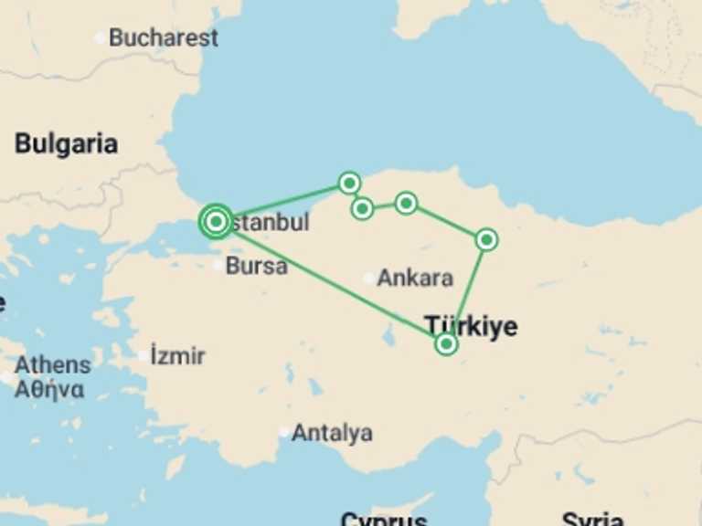 Map itinerary of Europe Tour in June 2026 with 6 destination visits for the trip: From The Bosphorus To The Black Sea