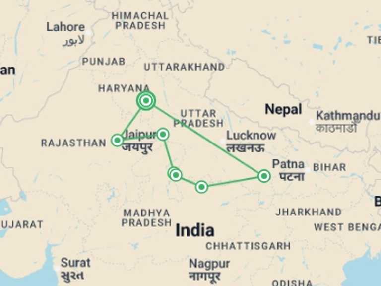 Map of Jaipur Tour with 6 destination visits for the trip: Jewel in the Crown - 11 days