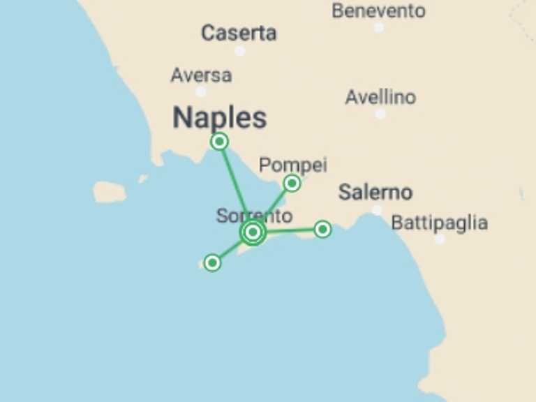 Map itinerary of Naples Tour in July 2026 with 2 destination visits for the trip: Flavors Of Sorrento And Amalfi, Private Tour