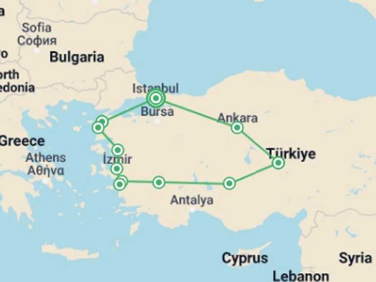 Map of Cappadocia Explorer Tour with 7 destination visits for the trip: Turkey Discovery & Anzac Day