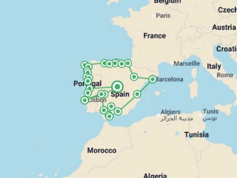 Map of a Adventure and sport Tour with 16 destination visits for the trip: Journey Across Iberia - 20 days