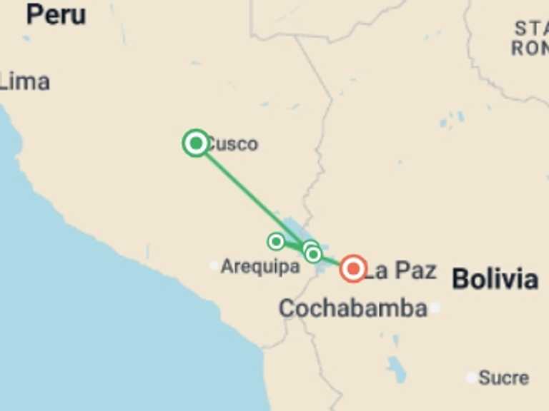 Map of North America Tour with 5 destination visits for the trip: Lake Titicaca & Isla del Sol Catamaran Experience 4D/3N (Cuzco to La Paz)