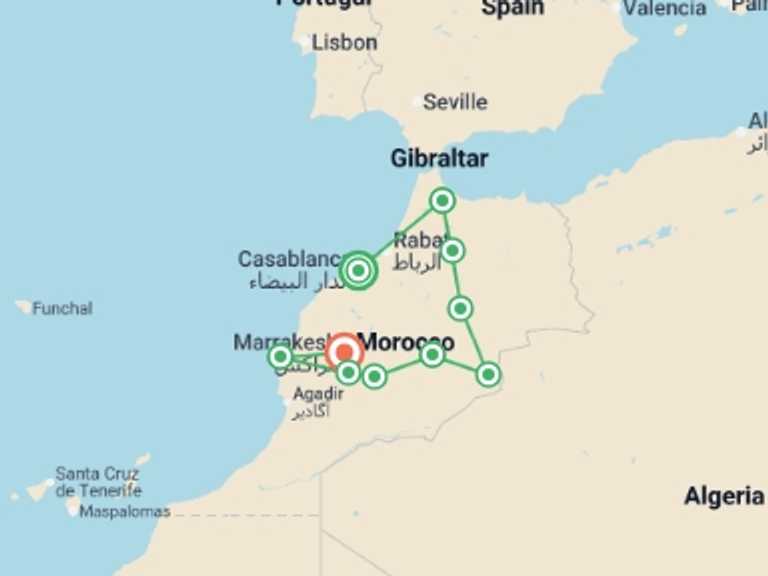 Map itinerary of Chefchaouen Tour in April 2027 with 10 destination visits for the trip: Best of Morocco
