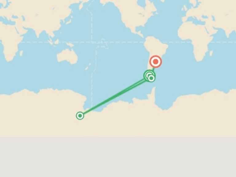 Map of Argentina and Chile Tour with 4 destination visits for the trip: Cruising Fjords of Tierra Del Fuego