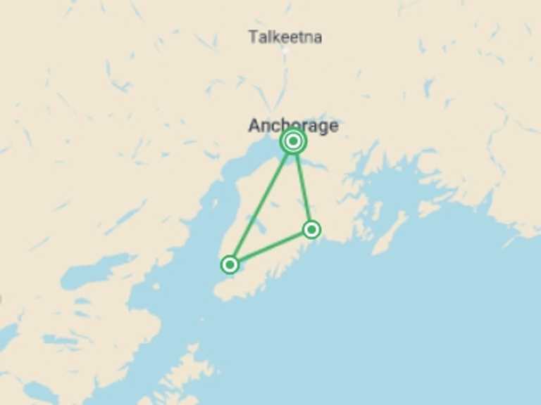 Map of a Camping Tour with 4 destination visits for the trip: 9-Day Kenai Alaska Adventure