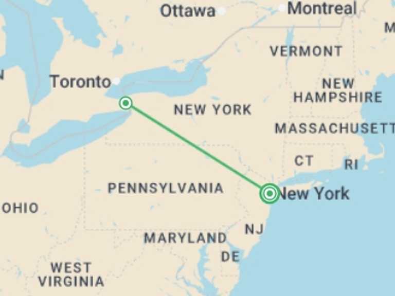Map of North America Tour with 2 destination visits for the trip: Niagara Falls Overnight Adventure - 2 days