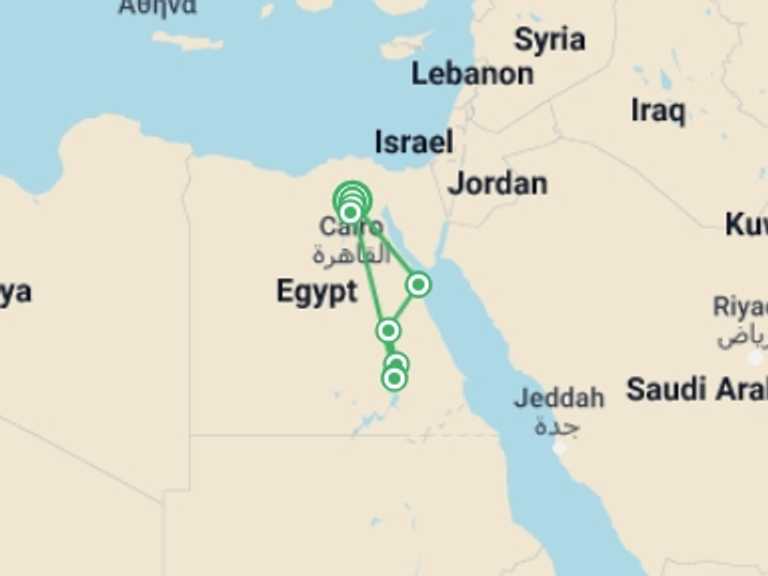 Map of Luxor Cruise Tour with 6 destination visits for the trip: Nile Jewel 5* Nile Cruise