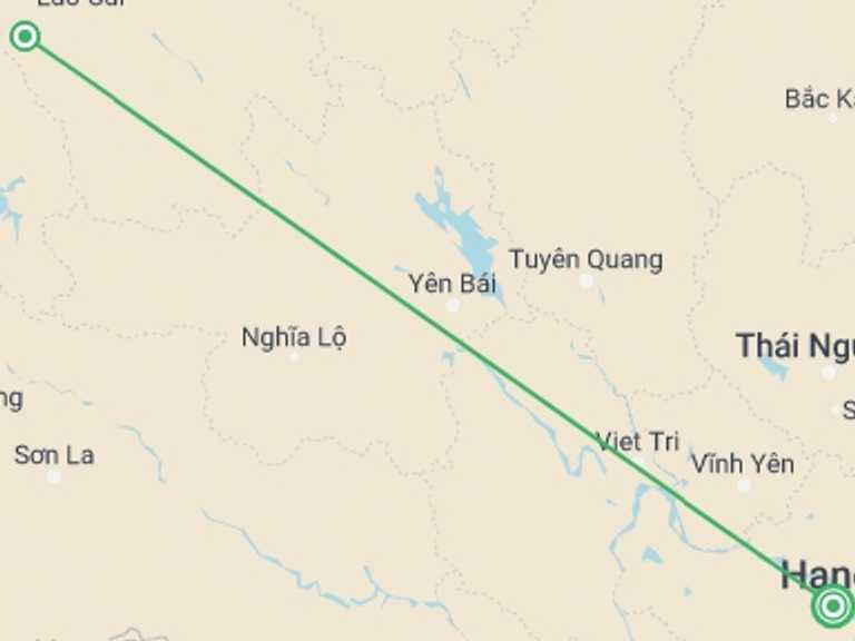 Map itinerary of Hanoi Tour in Winter with 2 destination visits for the trip: Sapa Adventure