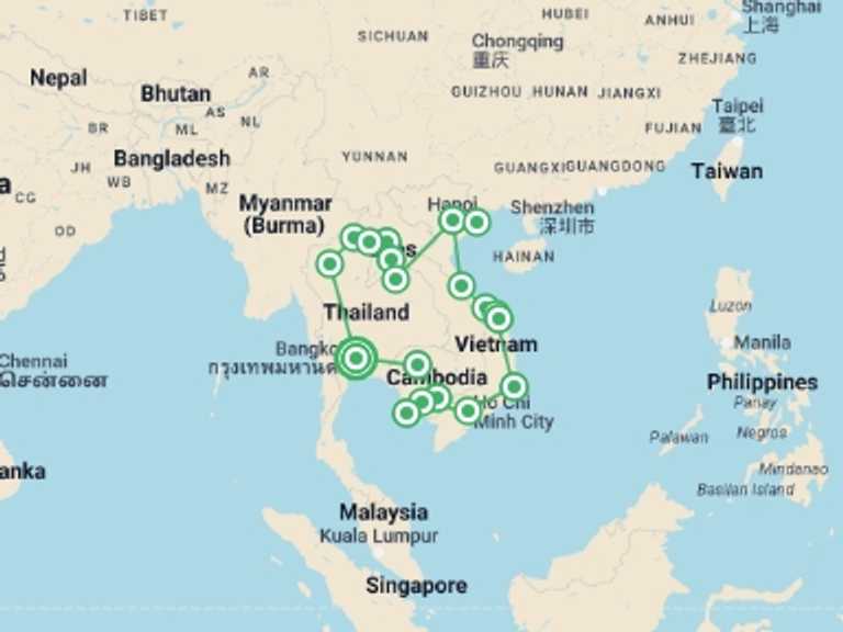 Map itinerary of Hanoi Tour in September 2026 with 19 destination visits for the trip: Southeast Asia Discovery: Seasides and Street Food