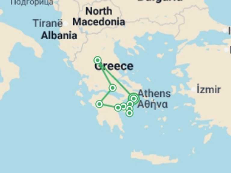 Map of 8-Day Athens Tour with 4 destination visits for the trip: Athens, Saronic Gulf & Delphi - 8 days