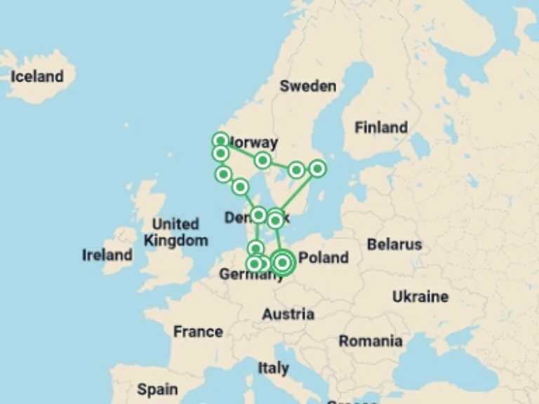 Map of Germany Tour with 8 destination visits for the trip: Northern Germany and Scandinavia with Berlin