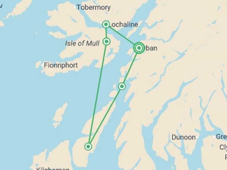 Map itinerary of Europe Tour in Fall with 5 destination visits for the trip: Scotland by Bike and Boat